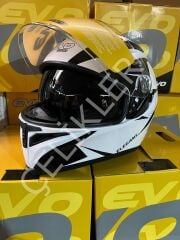 EVO KAPALI KASK BEYAZ SİYAH GÖZLÜKLÜ MODEL